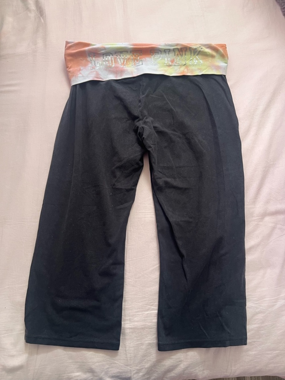 Victoria's Secret Black Fold over Leggings with Multicolor Tie-Dye Waistband